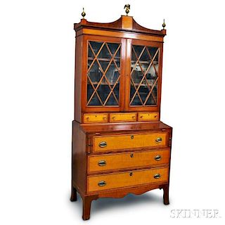 Federal-style Inlaid Mahogany and Tiger Maple Desk/Bookcase