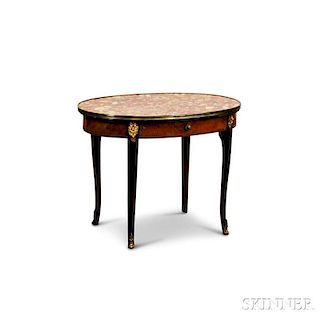 Louis XV-style Marble-top Ormolu-mounted Fruitwood Veneer Table