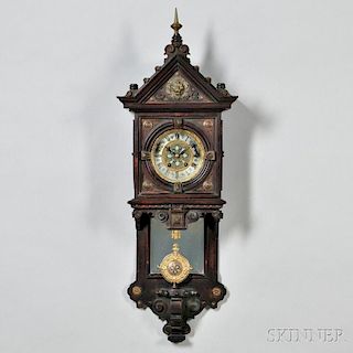 German Gothic-style Mahogany Wall Clock