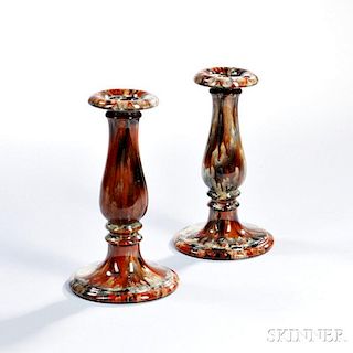 Pair of Salopian Art Pottery Candlesticks