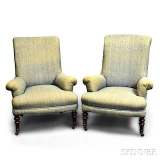 Pair of Victorian Upholstered Walnut Slipper Chairs