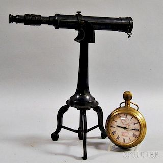 Patinated Bronze Library Telescope and Clock