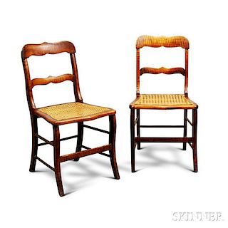 Pair of Late Classical Tiger Maple Caned Side Chairs
