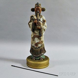 Large Polychrome Ceramic Figure of an Official on a Stand