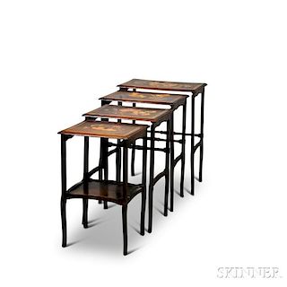 Set of Four Brazilian Rosewood Marquetry Nesting Tables