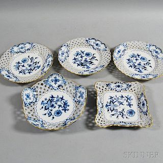 Five Meissen Blue and White Reticulated Tableware Items