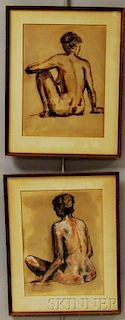 Pair of Framed Crayon Nudes