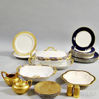Twenty-eight Pieces of Gilt and Cobalt Porcelain Tableware