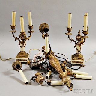 Pair of Three-light Candelabra and a Gilt-gesso Chandelier