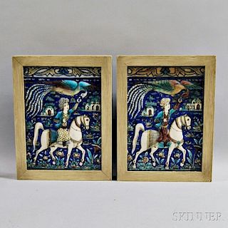 Pair of Framed Iznik-style Glazed Tiles
