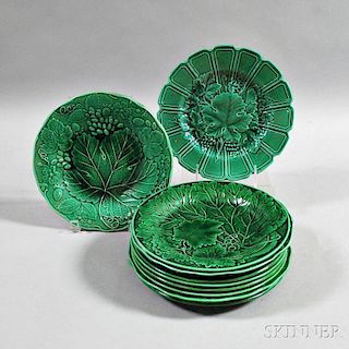 Ten Majolica Pottery Leaf Plates