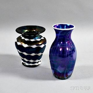 Two Imperial Freehand Iridescent Glass Vases
