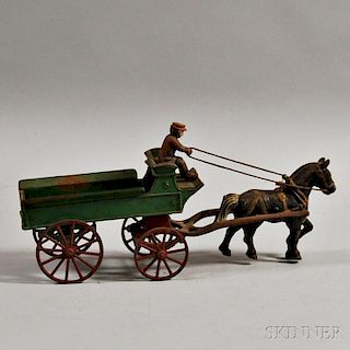 Polychrome Cast Iron Horse and Wagon
