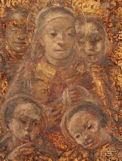 German School, 20th Century  Portrait of the Virgin and Child with Saints, Possibly a Black Madonna.