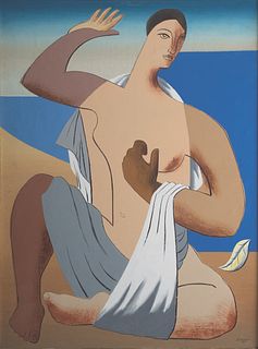 Léopold Survage, Rus./Fr. 1879-1968, "Baigneuse" 1930, Oil on canvas, framed