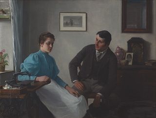 Josef Kinzel, Austrian 1852-1925, Couple Indoors, Oil on canvas, framed