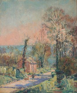 Albert-Charles Lebourg, Fr. 1849-1928, "Le Chemin au Printemps à Saint-Vaast d'Equiqueville près Dieppe" 1928, Oil on canvas, framed