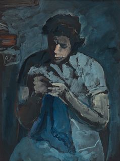 Gershon Benjamin, Romanian/Am. 1899-1985, The Seamstress, Gouache on paper, framed under glass