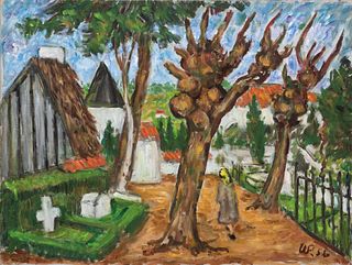 Waldo Peirce, Am. 1884-1970, "Sollerod Cemetery, Denmark" 1956, Oil on canvas, unframed