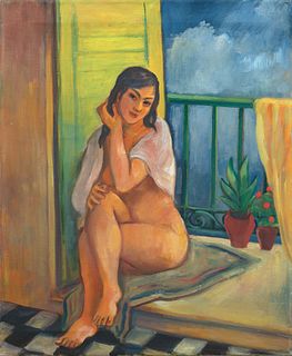 Bernard Karfiol, Hungarian/Am. 1886-1952, Nude by Window, Oil on canvas, unframed