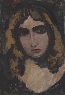 Walt Kuhn, Am. 1877-1949, Female Head, 1929, Gouache on paper, framed under glass