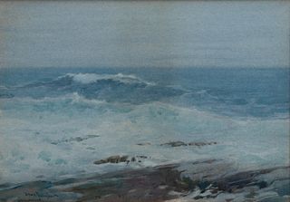 Sears Gallagher, Am. 1869-1955, Swell Near the Rocks, Watercolor on paper, framed under glass