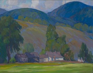 Elwyn George Gowen, Am. 1895-1954, "Home in the Hills" 1941, Oil on canvas, framed