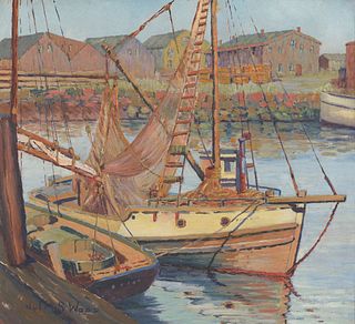 Julia S. Wood, Am. 1890-1958, Harbor View, Oil on canvas, framed