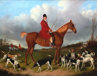 Henry Calvert, Br. 1798-1869, "Lord Gill and the Cheshire Hounds" 1854, Oil on canvas, framed