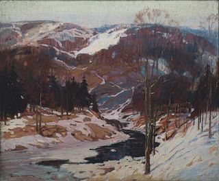 Knute (Sven August) Heldner, Swedish/Am. 1875-1952, Snowy Minnesota Landscape, c. 1920, Oil on board, framed
