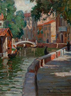 Aldro Thompson Hibbard, Am. 1886-1972, Venetian Canal, 1915, Oil on canvas, framed