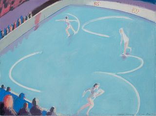 Eric Aho, Am. b. 1966, "Figure Skating, Warming Up" (Kerrigan, Harding) Hamar, Norway, 1994, Pastel on paper, framed under glass