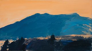 Eric Aho, Am. b. 1966, "Orange Sky Monadnock" 1995, Oil on canvas, framed