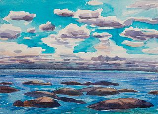 Elena Jahn, Am. 1938-2014, Where the Ocean Meets the Sky, 1985, Watercolor on paper, matted