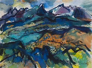 Elena Jahn, Am. 1938-2014, Mountain View, 1964, Watercolor on paper, matted