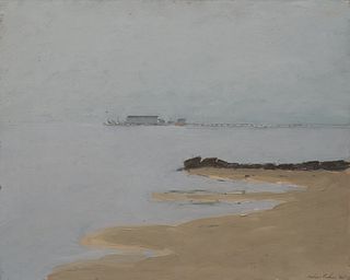 Arthur Cohen, Am. 1928-2012, "MacMillan's Wharf, Provincetown" 1965, Oil on masonite, framed