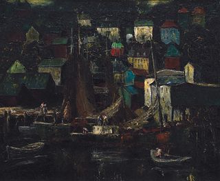Lawrence Nelson Wilbur, Am. 1897-1988, Gloucester Harbor, 1951, Oil on canvas, framed