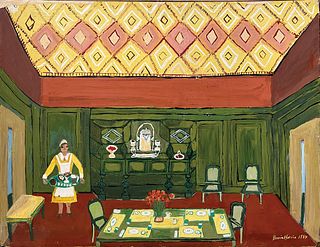 Bonnie Harris, Am. 1870-1962, Dining Room, 1954, Gouache on paper laid to board, unframed