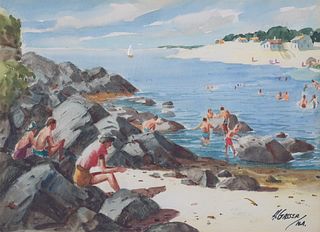Henry Gasser, Am. 1909-1981, "Summer Beach", Watercolor on paper, framed under glass