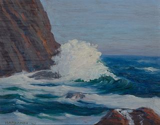 John Nichols Haapanen, Am. 1891-1968, Boothbay Wave, 1945, Oil on board, framed