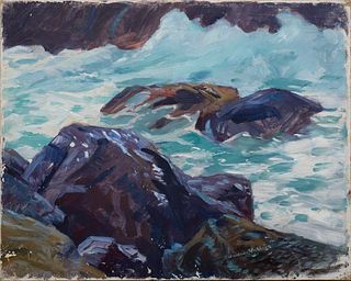 Cadwallader Lincoln Washburn, Am. 1866-1965, Monhegan Rocks, Oil on canvas, unframed