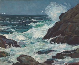 Stanley Wingate Woodward, Am. 1890-1970, Breaking Waves, Oil on canvas laid to board, framed