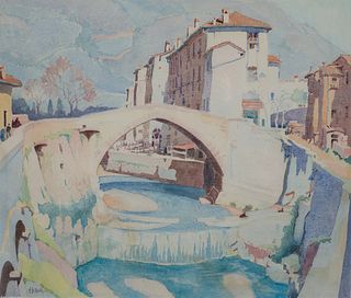 Ernest D. Roth, Am. 1879-1964, Segovia, c. 1920, Watercolor on paper, framed under glass