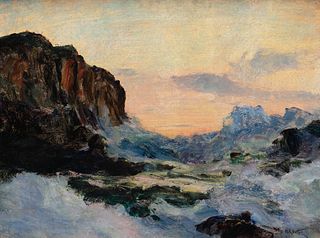 Howard Russell Butler, Am. 1856-1934, "Study of September Sunrise (20 Minutes Before)" 1916, Oil on board, framed