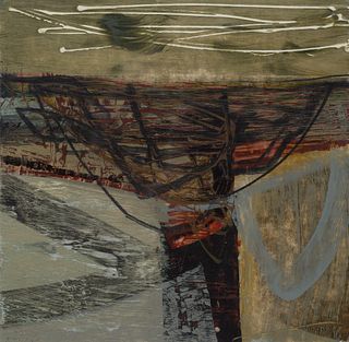 Peter Joyce, Br. b. 1964, "January Sunset (Low Tide)" 2010, Acrylic on board, framed under glass