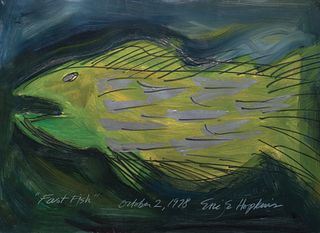 Eric Hopkins, Am. b. 1941, "Fast Fish" 1978, Mixed media on paper, framed under acrylic