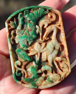 Carved Jade Pendant of Birds.