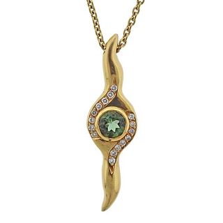 Italian 18k Gold Diamond Tourmaline Pendant Necklace