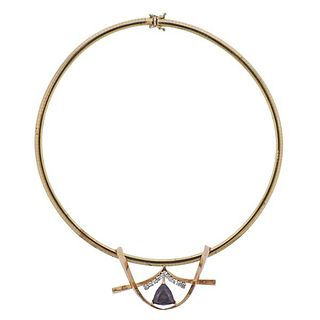 Retro 14k Gold Diamond Garnet Necklace
