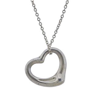 Tiffany &amp; Co Peretti Open Heart Silver Pendant Necklace